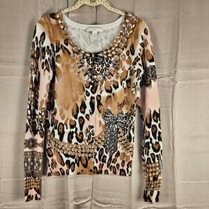 Boston Proper Womens Leopard Print‎ Cardigan Sweater XS